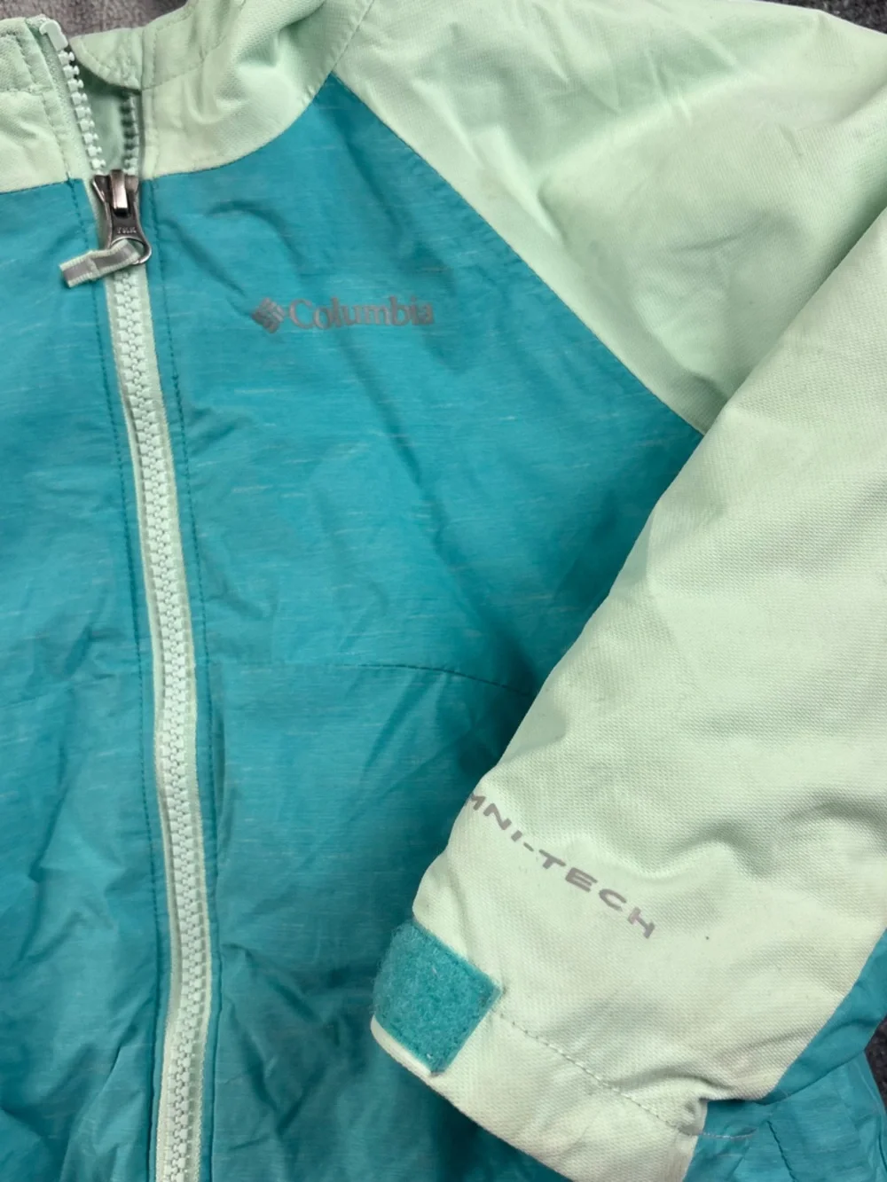COLUMBIA Girls Mint Green/Blue Winter Snow Hooded Ski Jacket Omni-Heat size: 4t